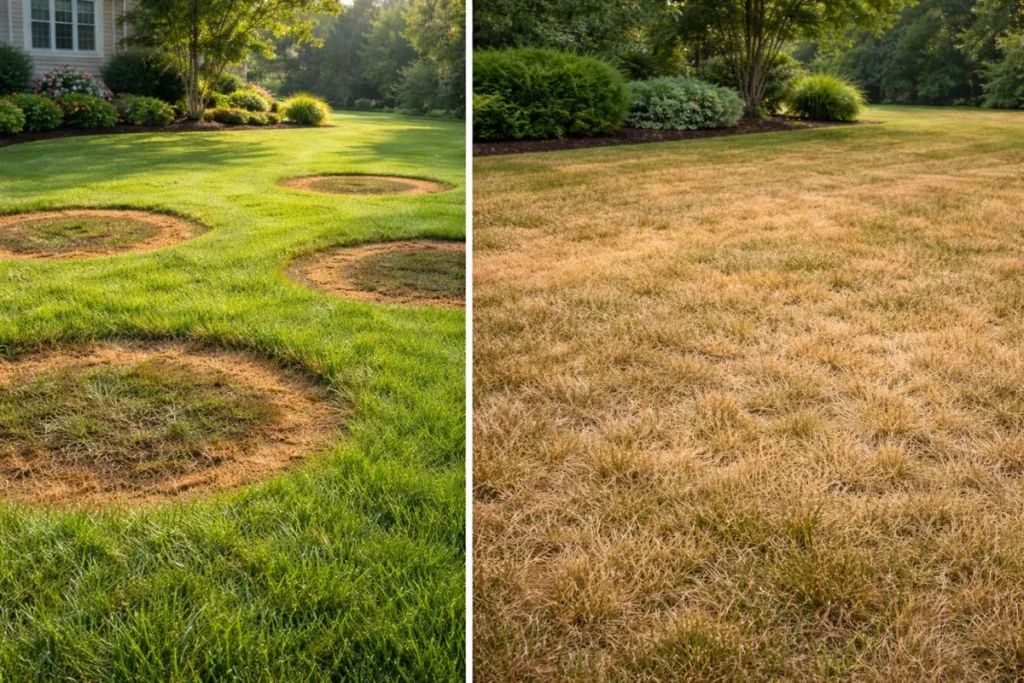 how to identify brown patch fungus vs chinch bug damage