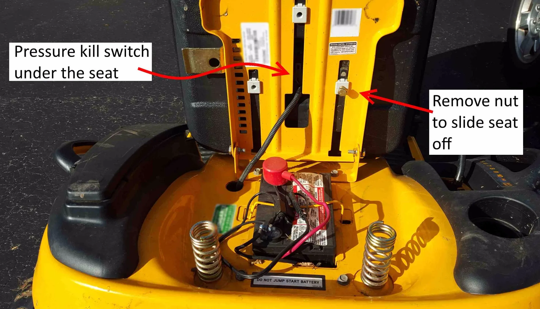 lawn mower safety seat switch location