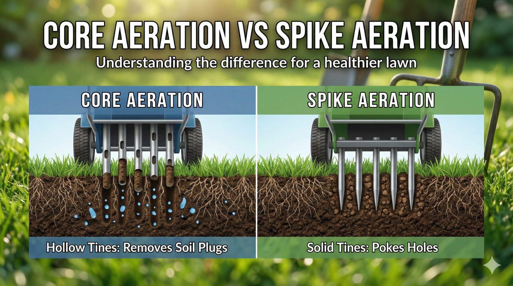 spike aerator shoes compact soil vs core aeration