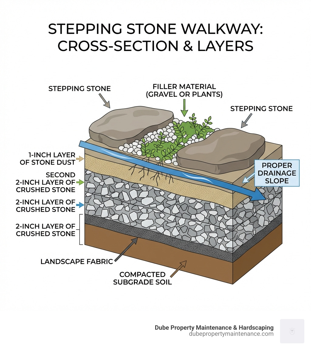 stepping stone cross-section base layers diagram